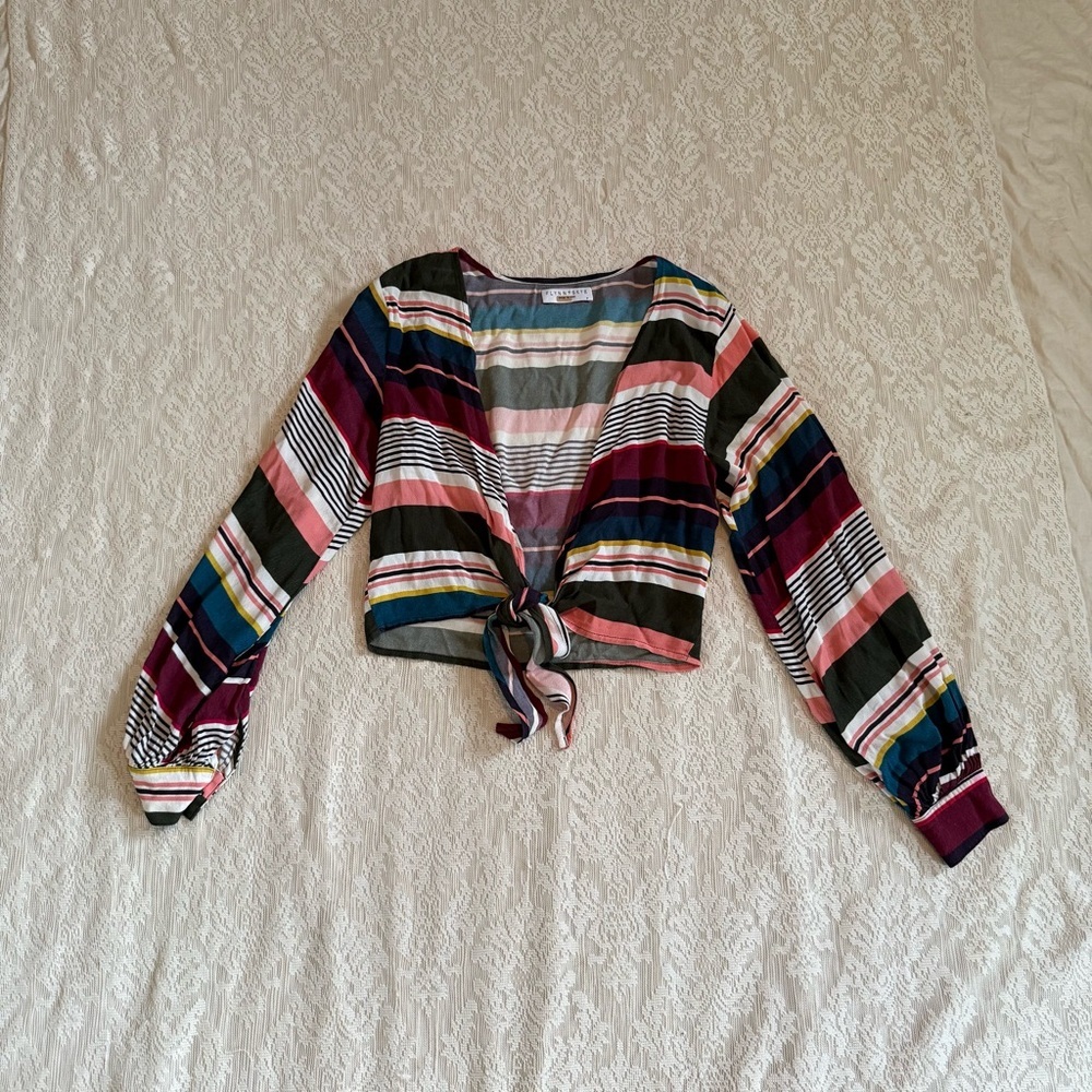 Flynn Skye striped Allie tie front crop top - Picture 2 of 9